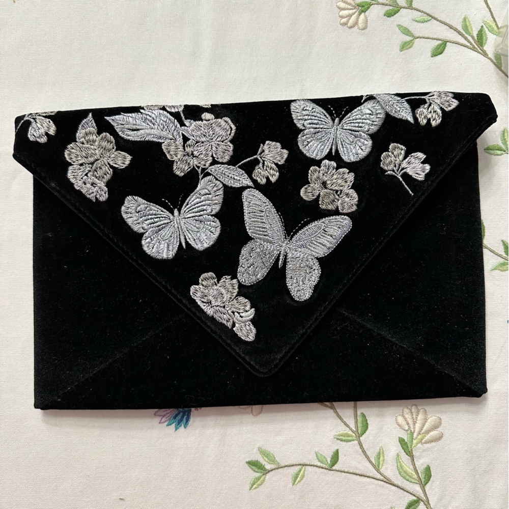 Ann Taylor Velvet Butterfly Envelope Clutch